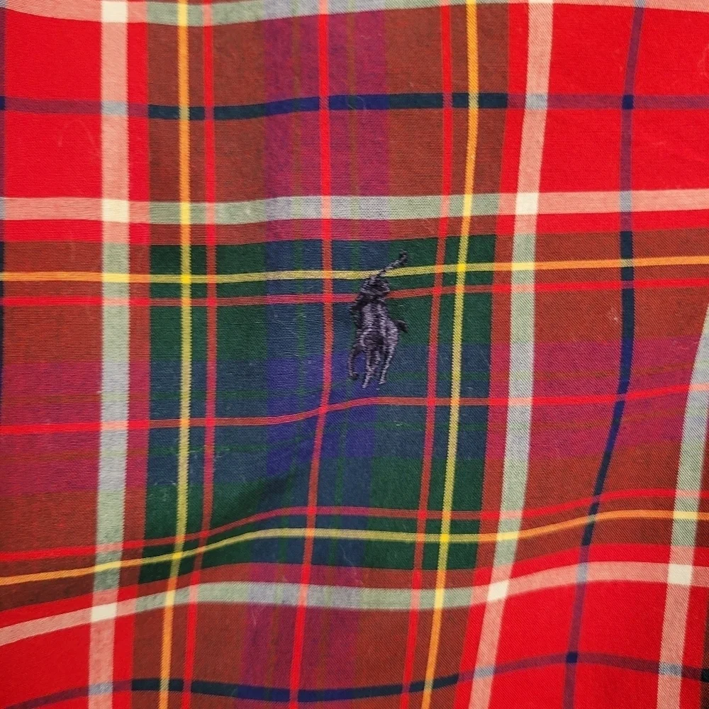 RALPH LAUREN Boys Medium 10/12 classic red plaid button-down long sleeve shirt